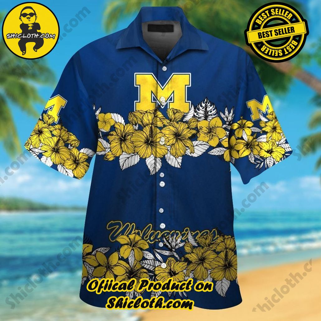 Michigan Wolverines Short Sleeve Button Up Tropical Hawaiian Shirt VER029