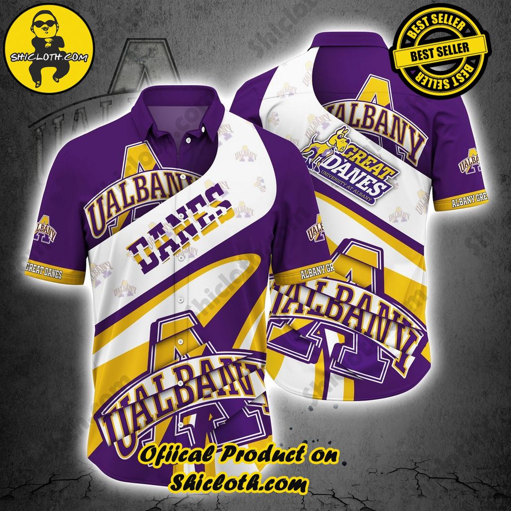 NCAA Albany Great Danes White Hawaiian Shirt