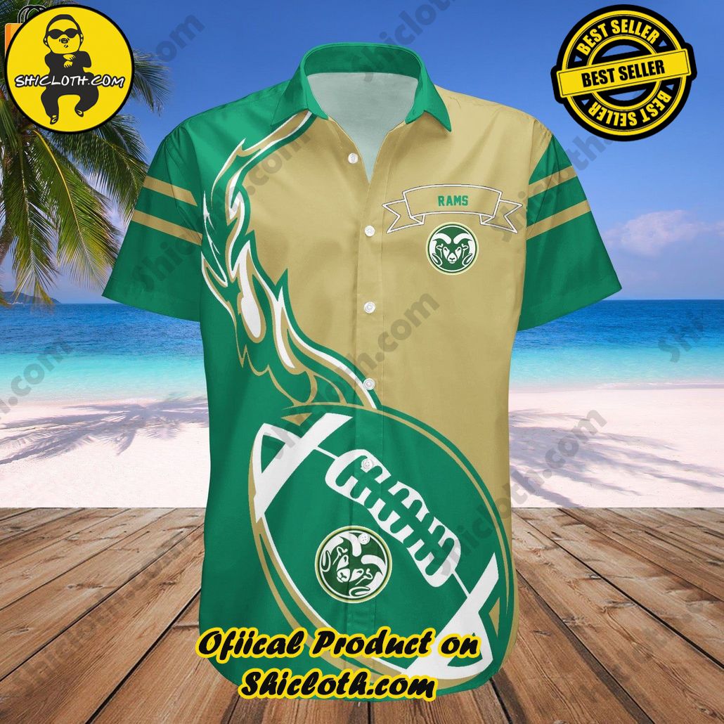 NCAA Colorado State Rams Green Gold Flame Flying Ball Hawaiian Shirt