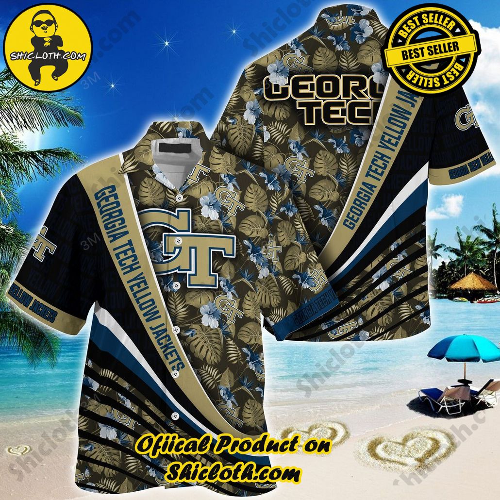 NCAA Georgia Tech Yellow Jackets Tropical Flower Pattern Trendy Hawaiian Shirt Aloha Shirt