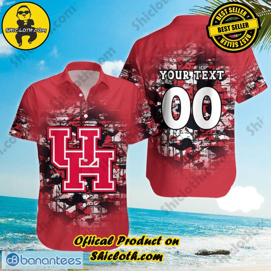 NCAA Houston Cougars Custom Text Number Camouflage Vintage Hawaiian Shirt