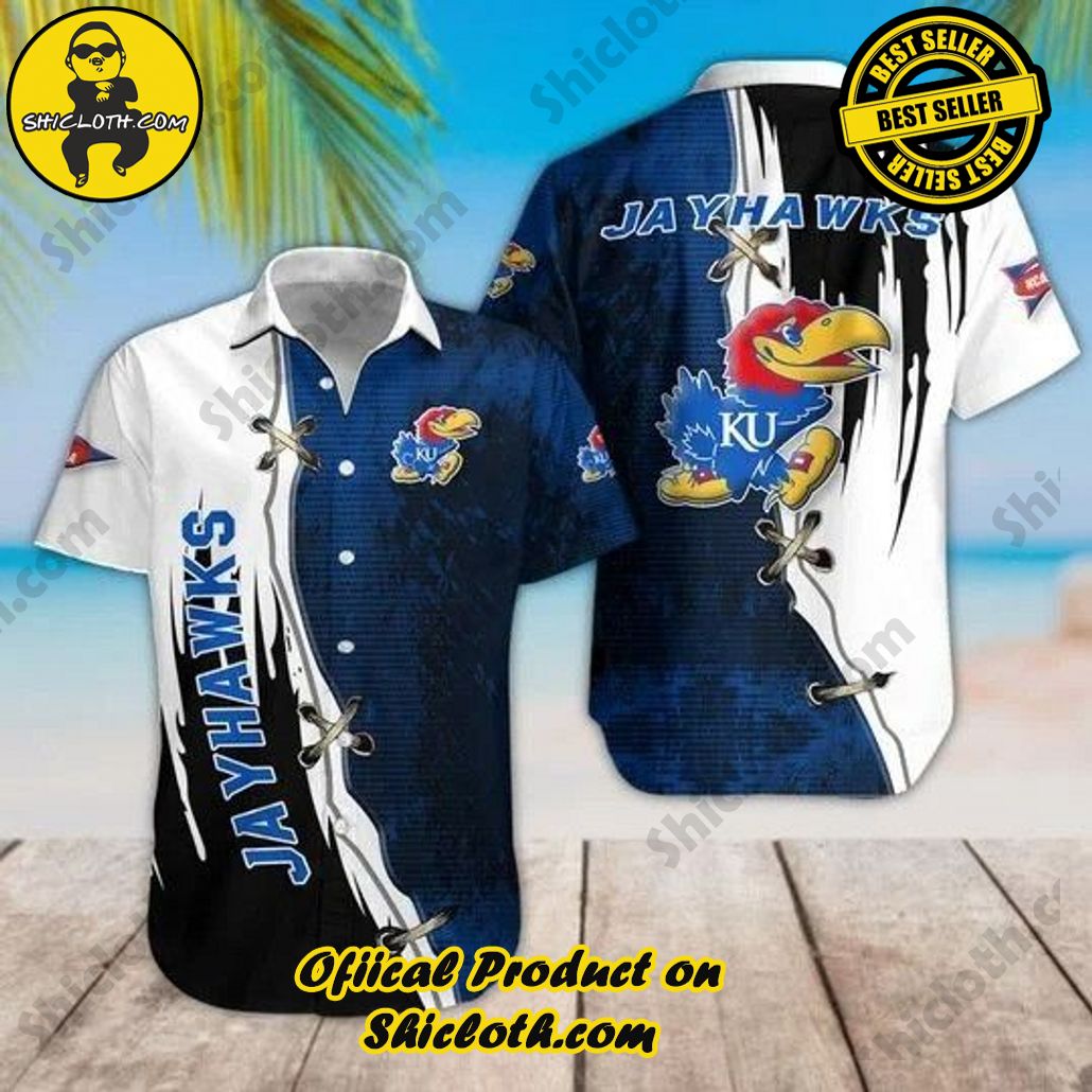 NCAA Kansas Jayhawks Blue White Trendy Hawaiian Shirt Aloha Shirt