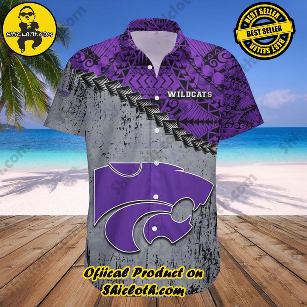 NCAA Kansas State Wildcats Silver Purple Polynesian Hawaiian Shirt V6 Aloha Shirt