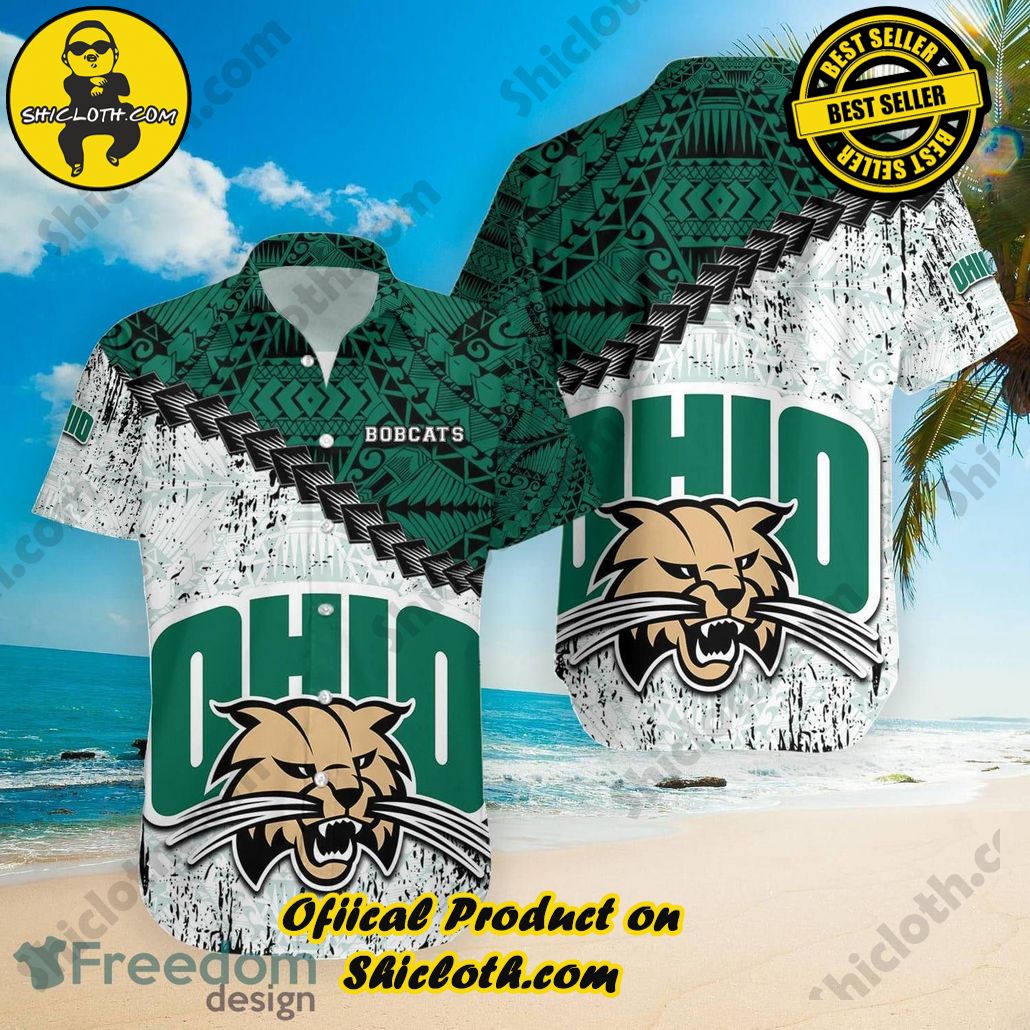 NCAA Ohio Bobcats Grunge Polynesian Tattoo Hawaiian Shirt