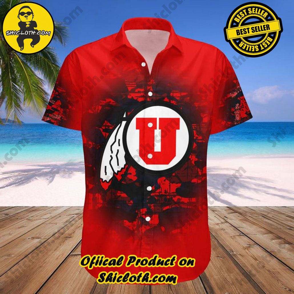 NCAA Utah Utes Custom Text Number Red Black Camo Vintage Hawaiian Shirt