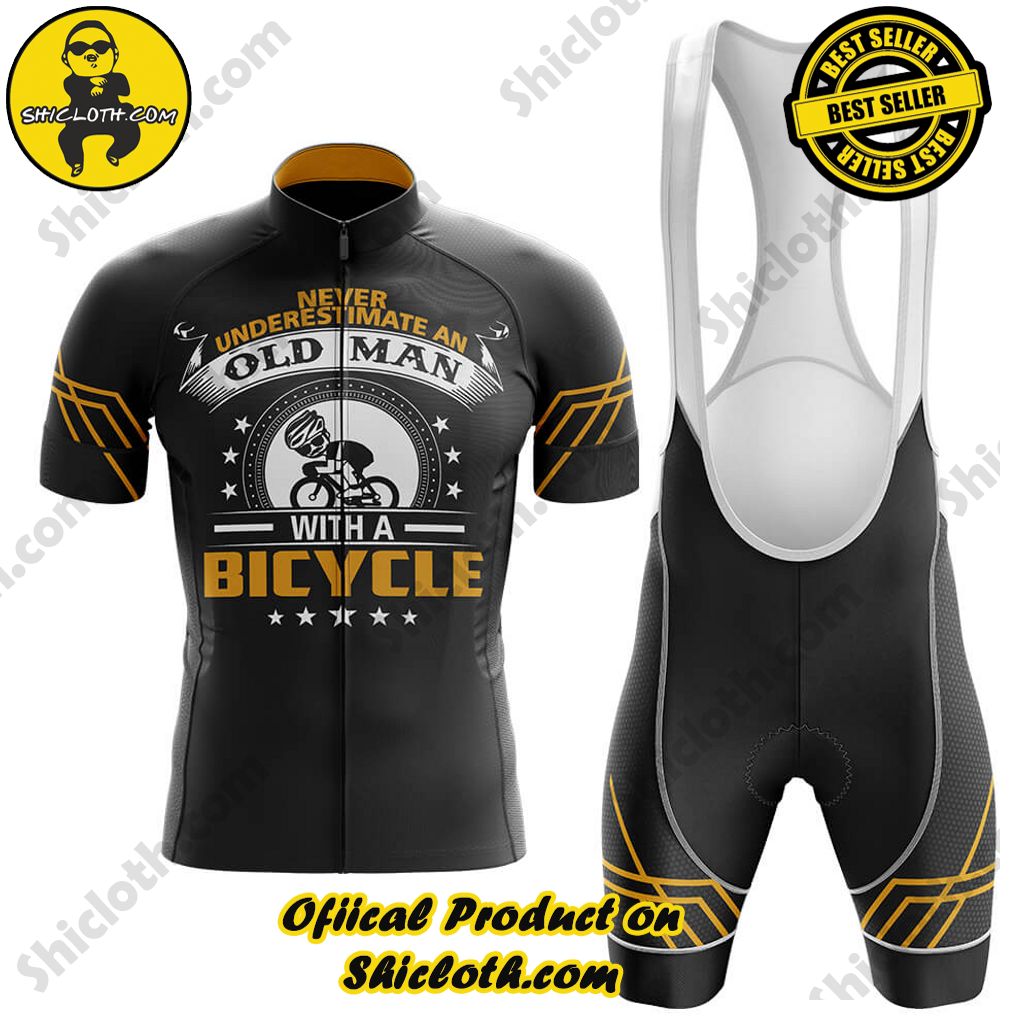 Never Underestimate An Old Man With A Bicycle Old Man Men's Cycling Kit- Black White