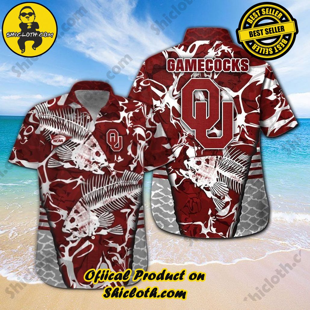 Oklahoma Sooners Fishing Short Sleeve Button Up Tropical Hawaiian Shirt
