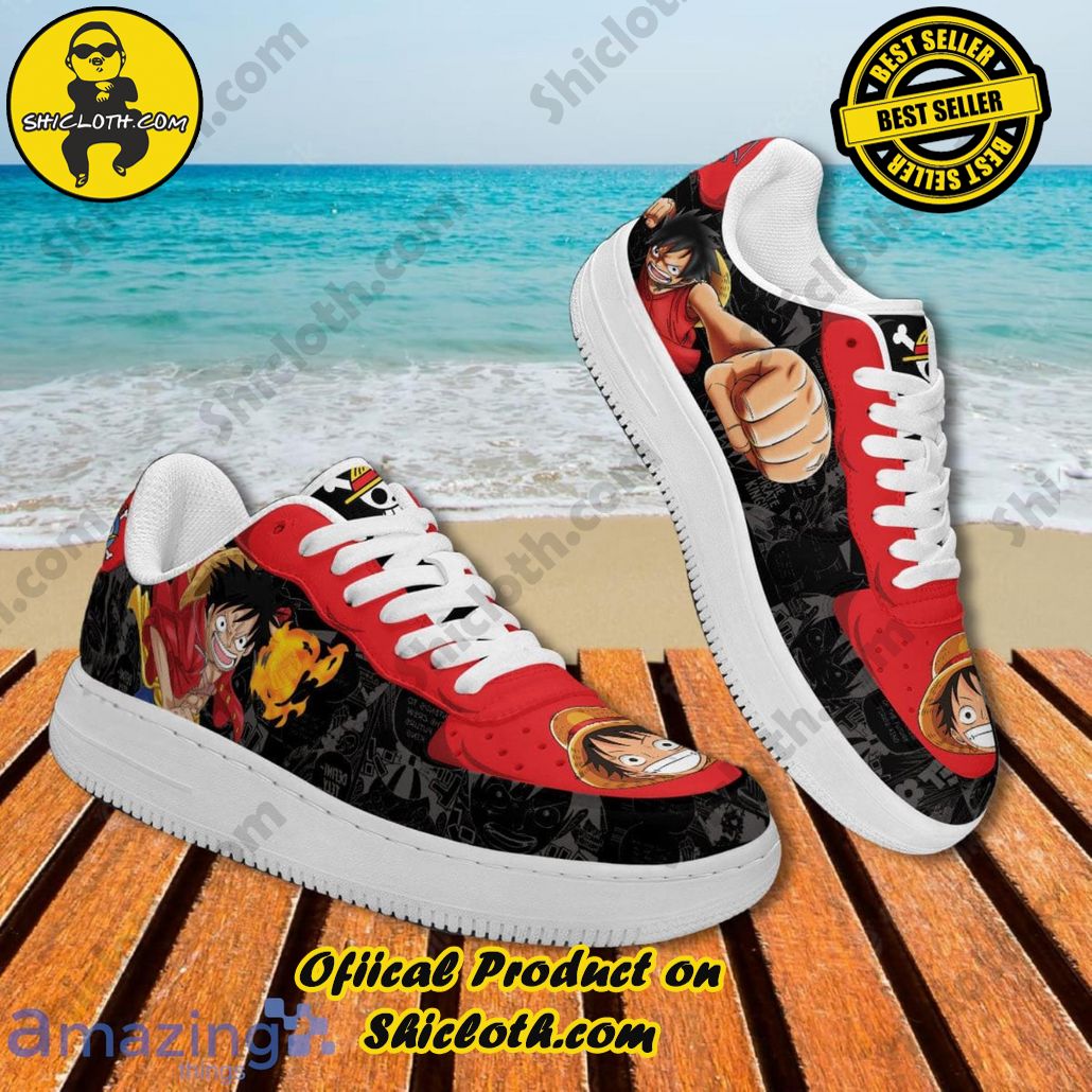 One Piece Lufffy Punch Black And Red Air Force Shoes Gift For Anime?s Fans One Piece Lufffy Punch Black And Red Air Force Shoes Gift For Anime?s Fans