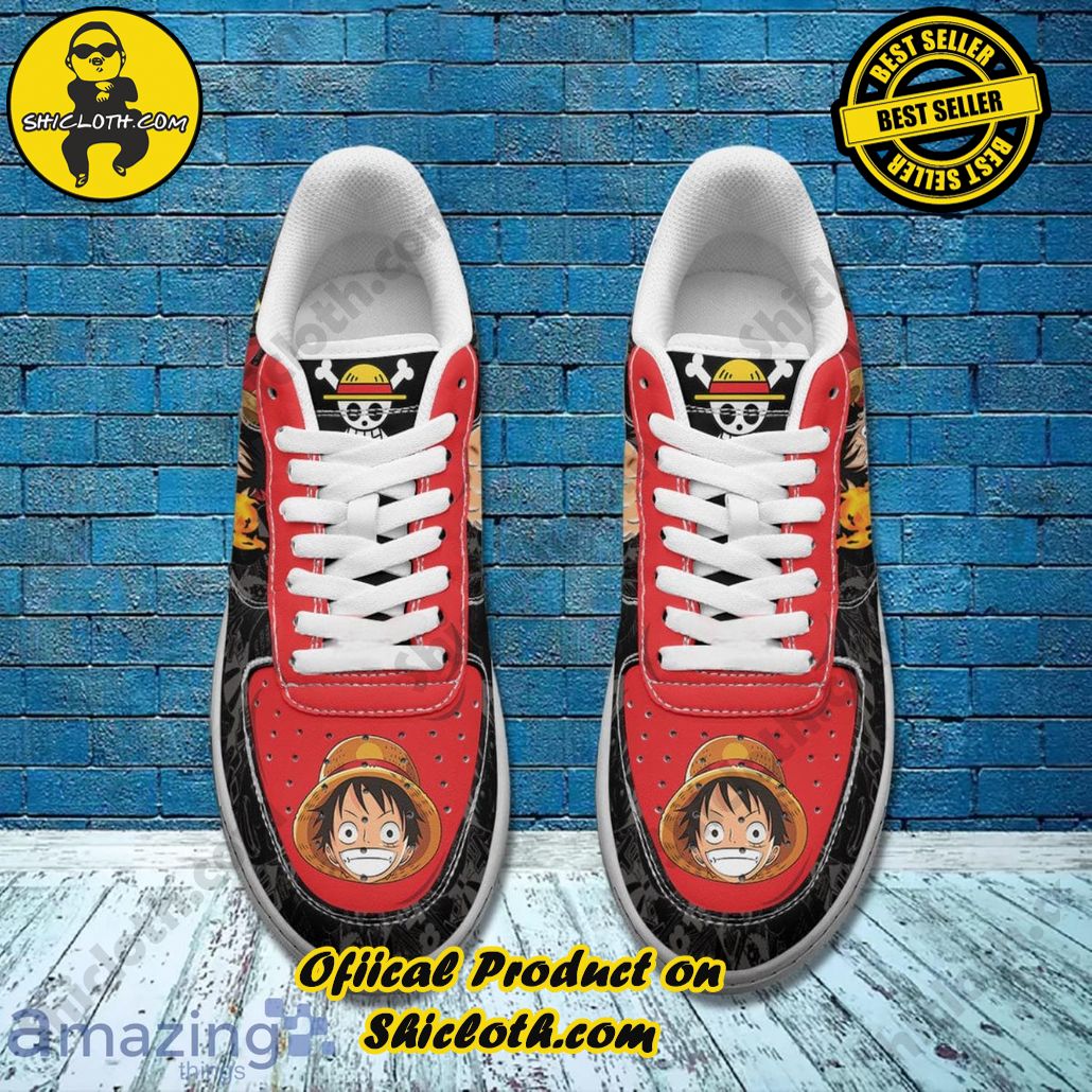 One Piece Lufffy Punch Black And Red Air Force Shoes Gift For Anime?s Fans One Piece Lufffy Punch Black And Red Air Force Shoes Gift For Anime?s Fans
