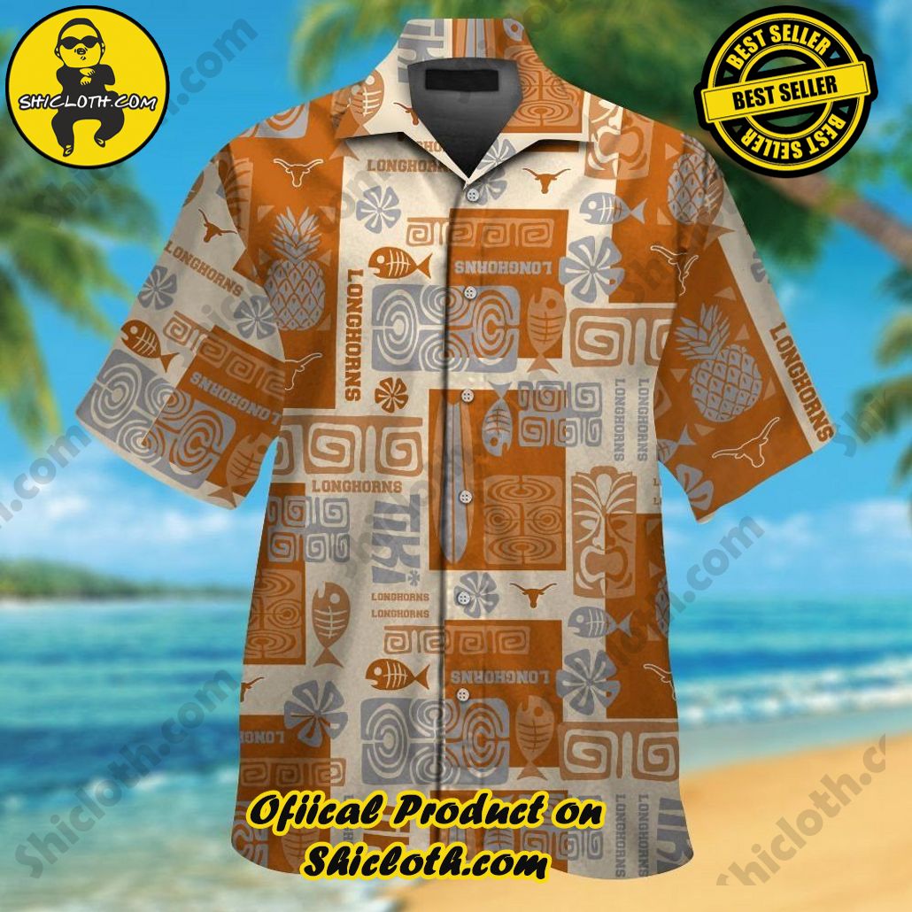 Texas Longhorns Short Sleeve Button Up Tropical Hawaiian Shirt VER011