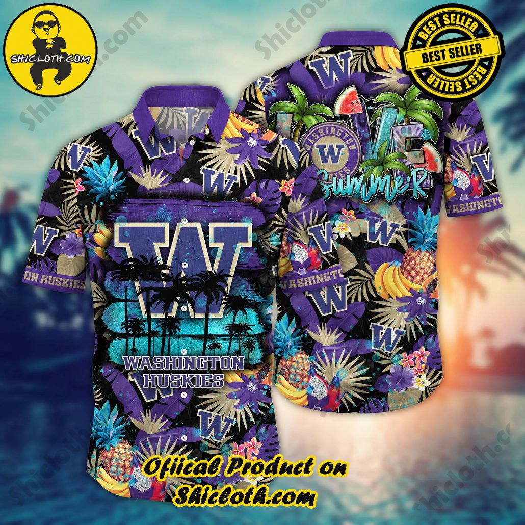 Washington Huskies NCAA Hawaiian Shirt Tan Linestime Aloha Shirt