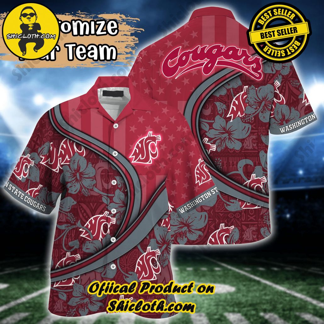 Washington State Cougars NCAA Us Flag Hawaiian Shirt Custom Summer Aloha Shirt