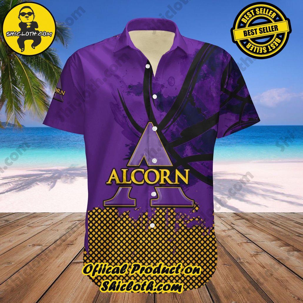 Alcorn State Braves Hawaii Shirt Basketball Net Grunge Pattern NCAA