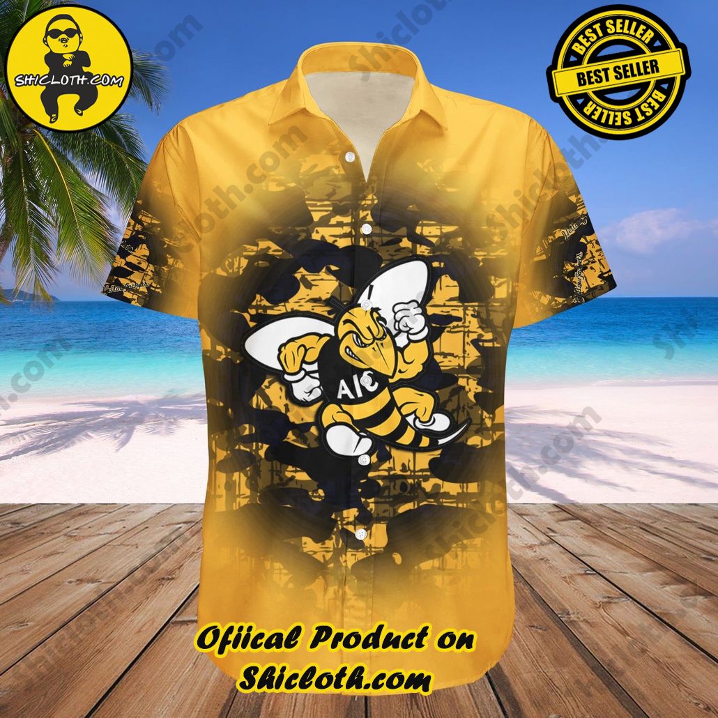 American International Yellow Jackets Hawaii Shirt Camouflage Vintage NCAA