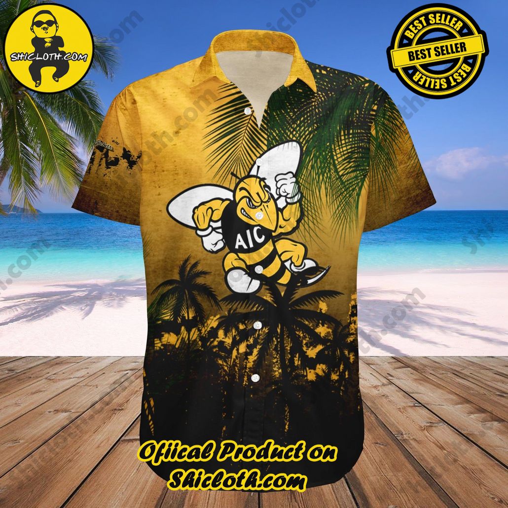 American International Yellow Jackets Hawaii Shirt Coconut Tree Tropical Grunge NCAA