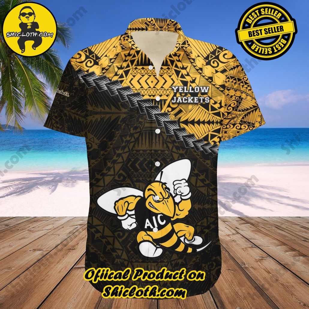 American International Yellow Jackets Hawaii Shirt Grunge Polynesian Tattoo NCAA