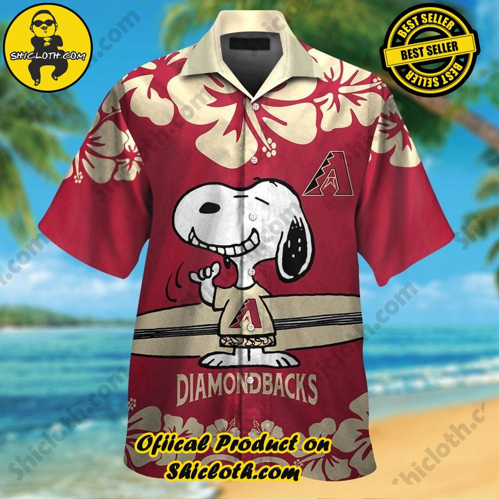 Arizona Diamondbacks Snoopy Short Sleeve Button Up Tropical Hawaiian Shirt