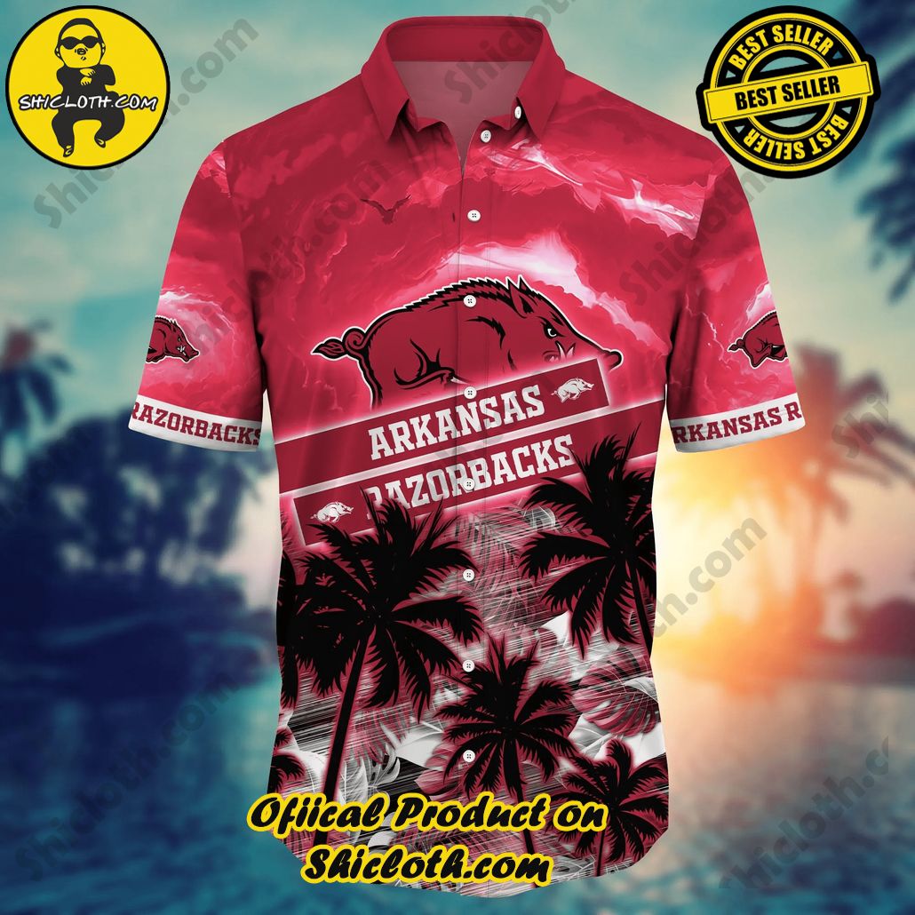 Arkansas Razorbacks NCAA Hawaiian Shirt Palms Aloha Shirt Arkansas Razorbacks NCAA Hawaiian Shirt Palms Aloha Shirt