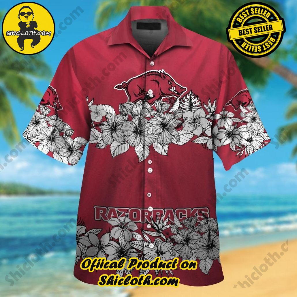 Arkansas Razorbacks Tropical Design Hawaiian Short Sleeve Shirt Button Up