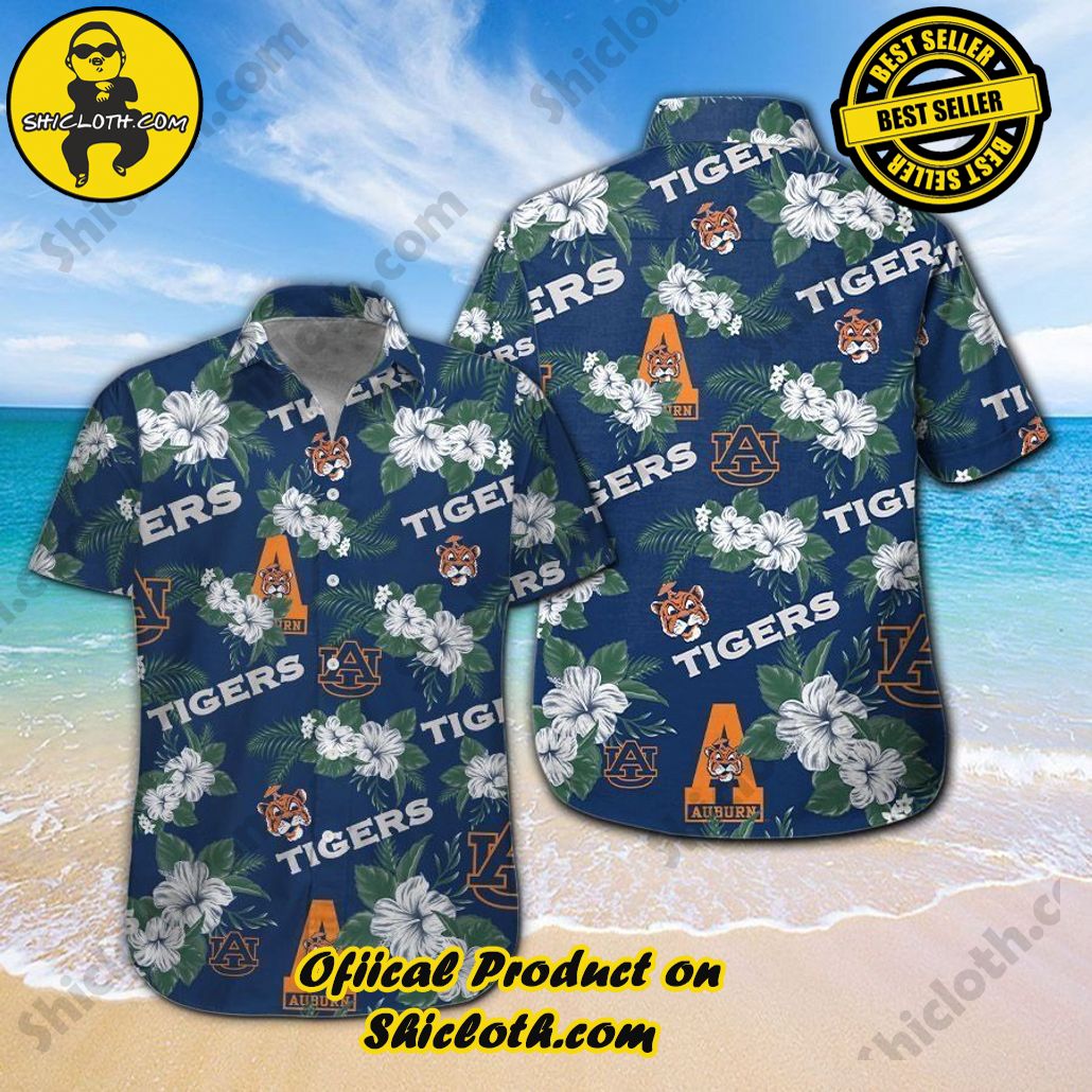 Auburn Tigers Short Sleeve Tropical Hawaiian Shirt Button Up