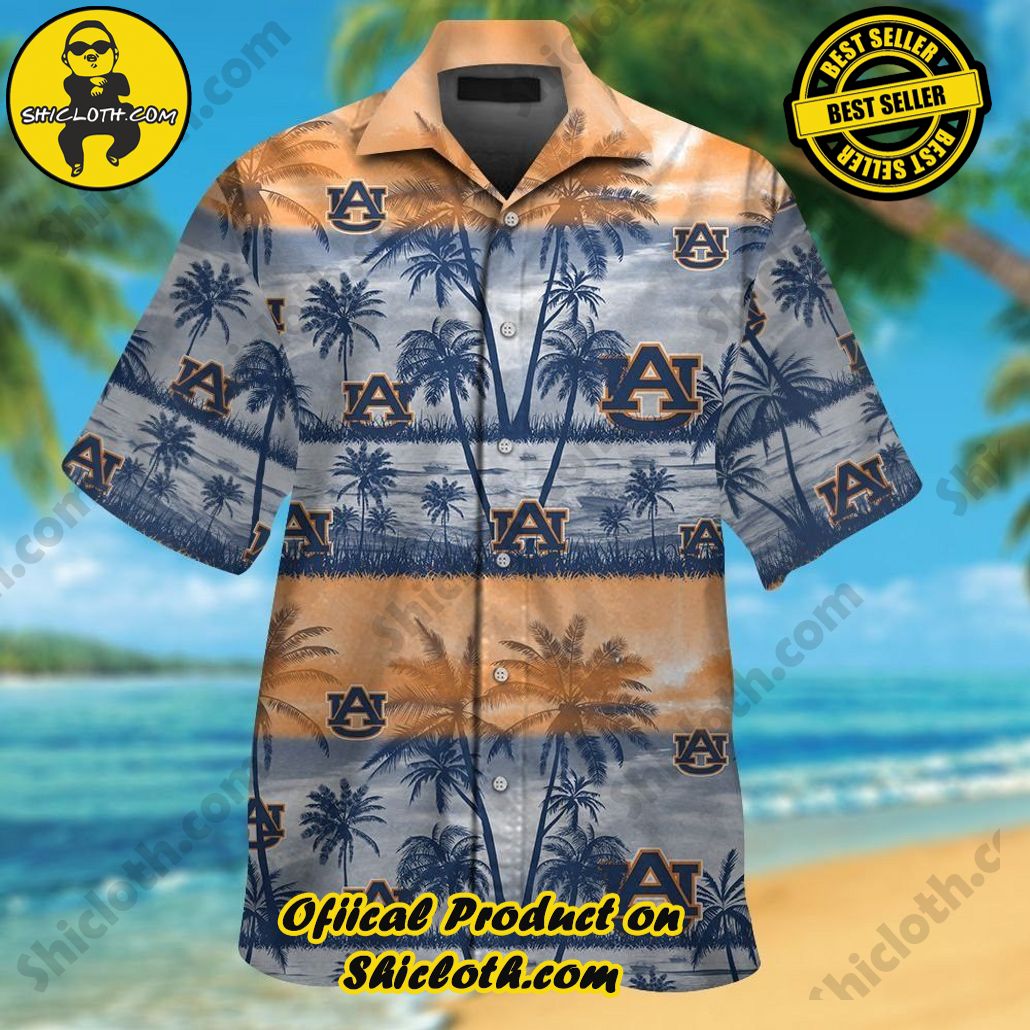 Auburn Tigers Tropical Hawaiian Short Sleeve Button Up Shirt