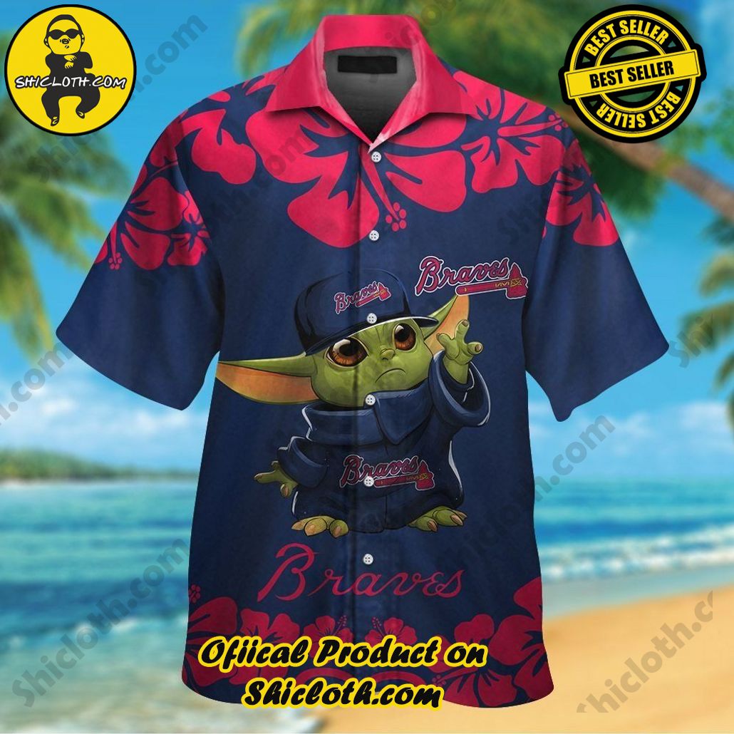 Baby Yoda Atlanta Braves Hawaiian Short Sleeve Tropical Shirt