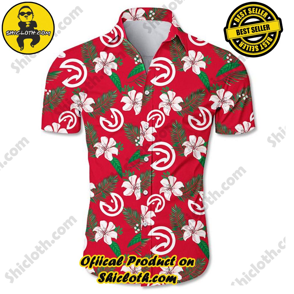 NBA Atlanta Hawks White Hibiscus Red Hawaiian Shirt