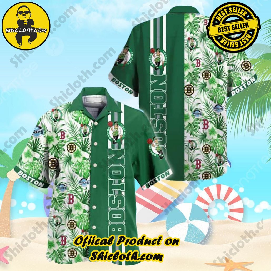 NBA Boston Celtics Hawaiian Shirt Flora Tone Green