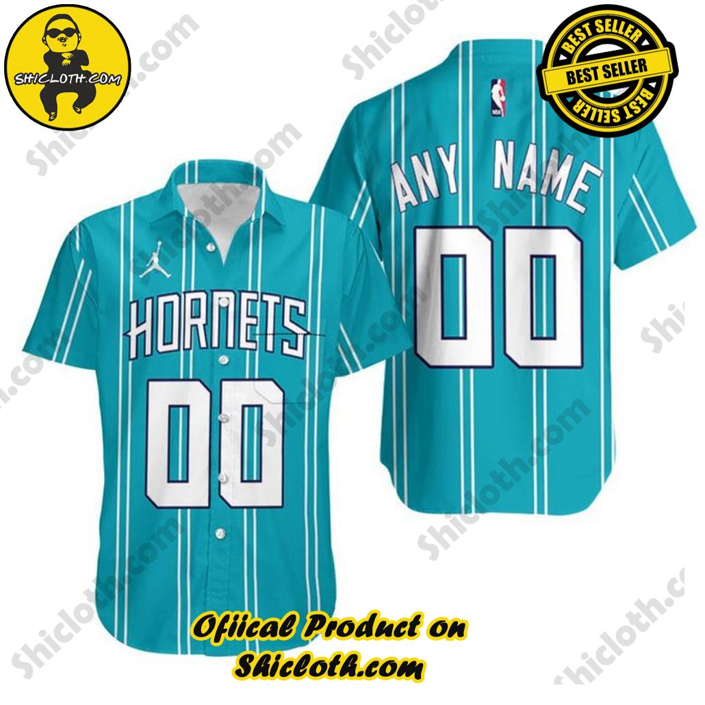 NBA Charlotte Hornets Custom Name Number Teal White Trendy Hawaiian Shirt Aloha Shirt