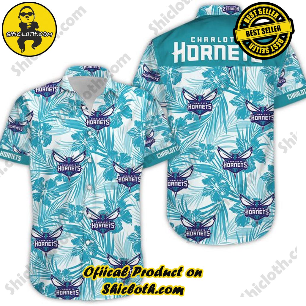 NBA Charlotte Hornets White Teal Tropical Flowers Trendy Hawaiian Shirt Aloha Shirt