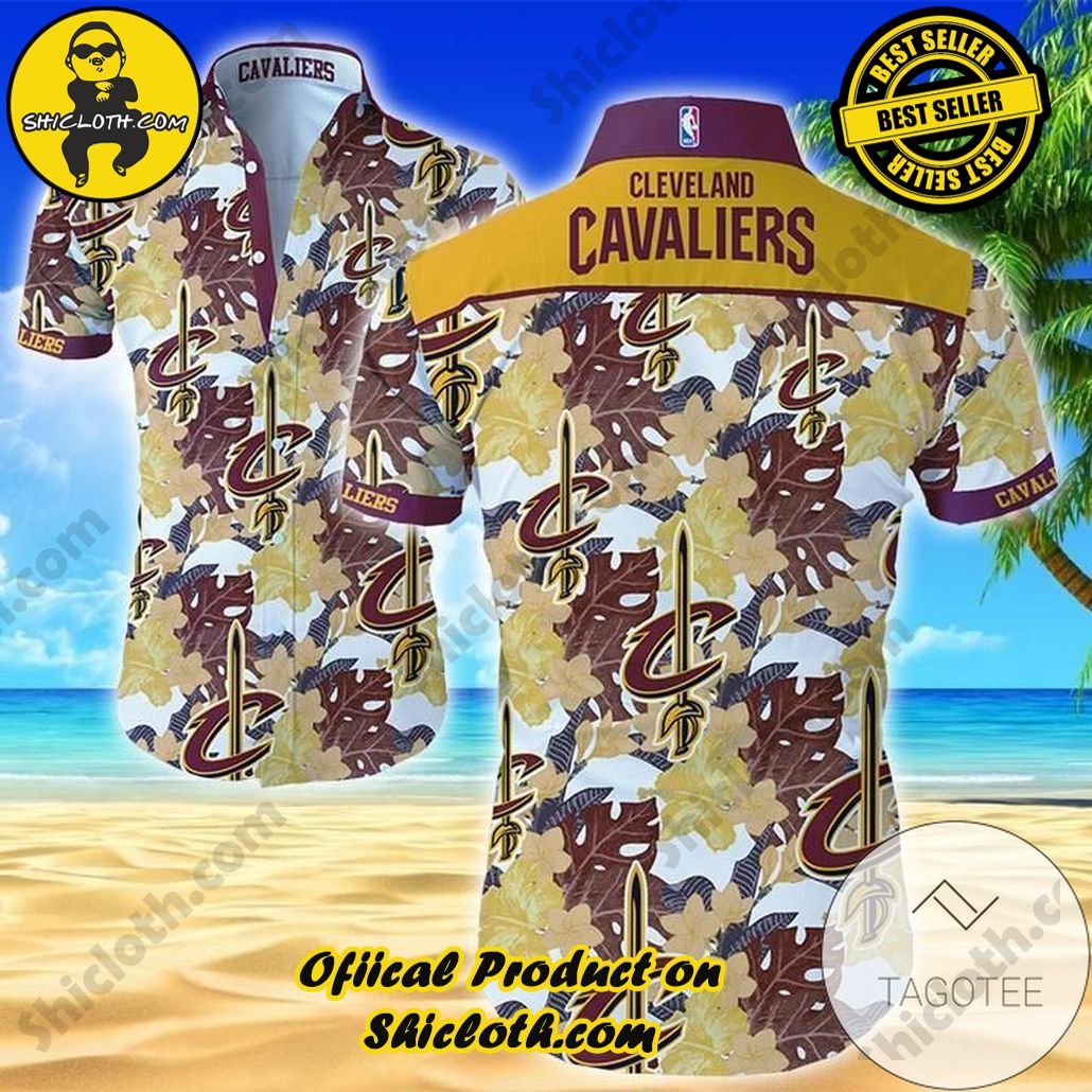 NBA Cleveland Cavaliers Gold Wine Hibiscus Flowers Trendy Hawaiian Shirt Aloha Shirt