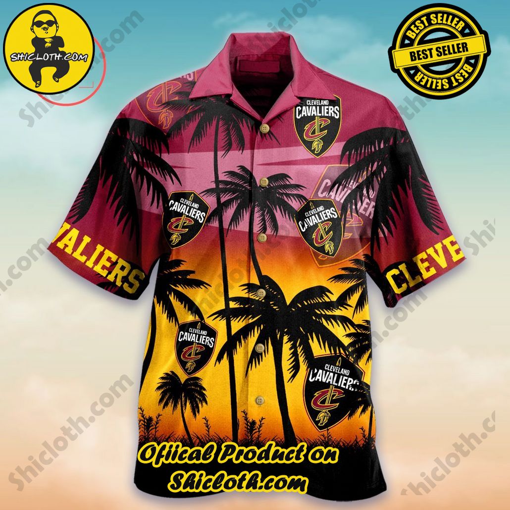 NBA Cleveland Cavaliers Wine Gold Palm Trees Hawaiian Shirt