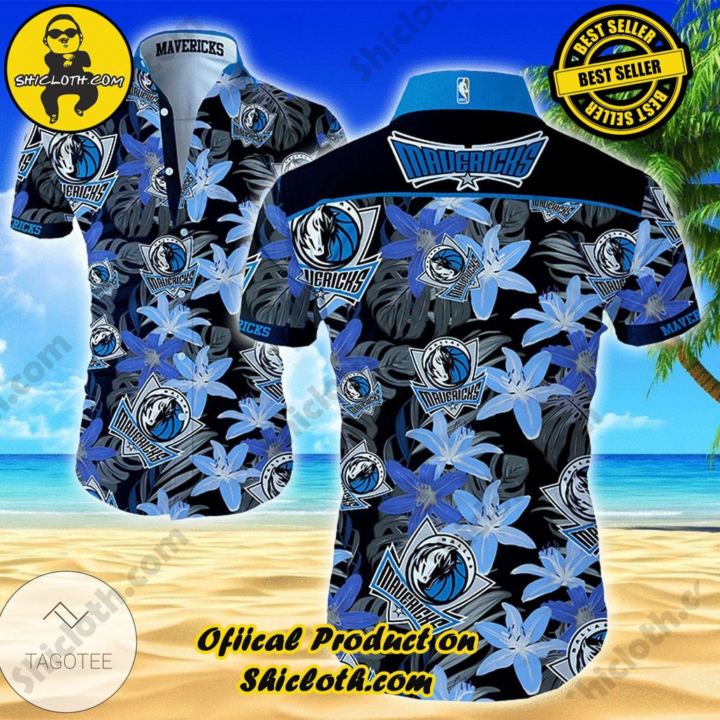 NBA Dallas Mavericks Black Blue Lily Flowers Trendy Hawaiian Shirt Aloha Shirt