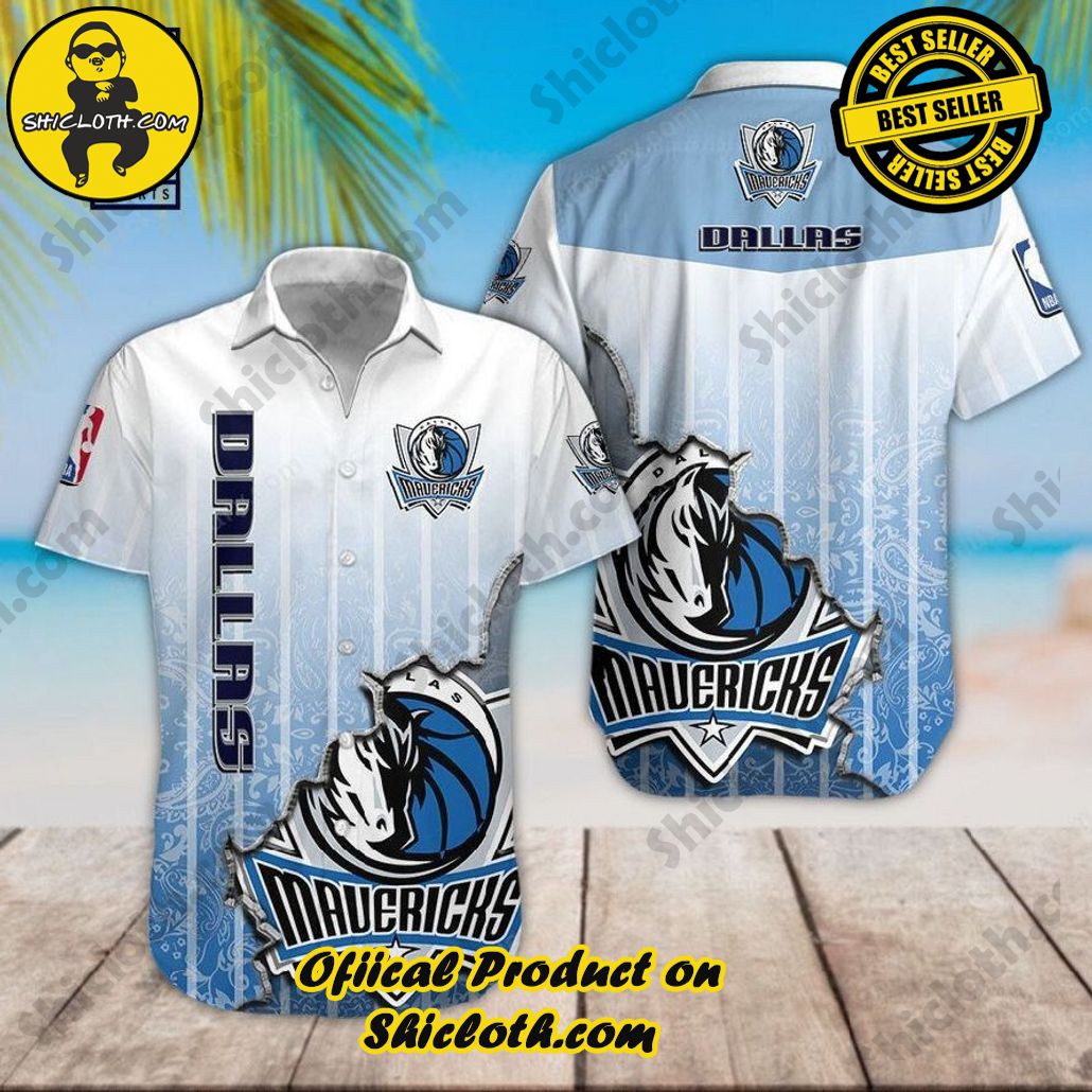NBA Dallas Mavericks Blue Gradient Polynesian Scratch Hawaiian Shirt