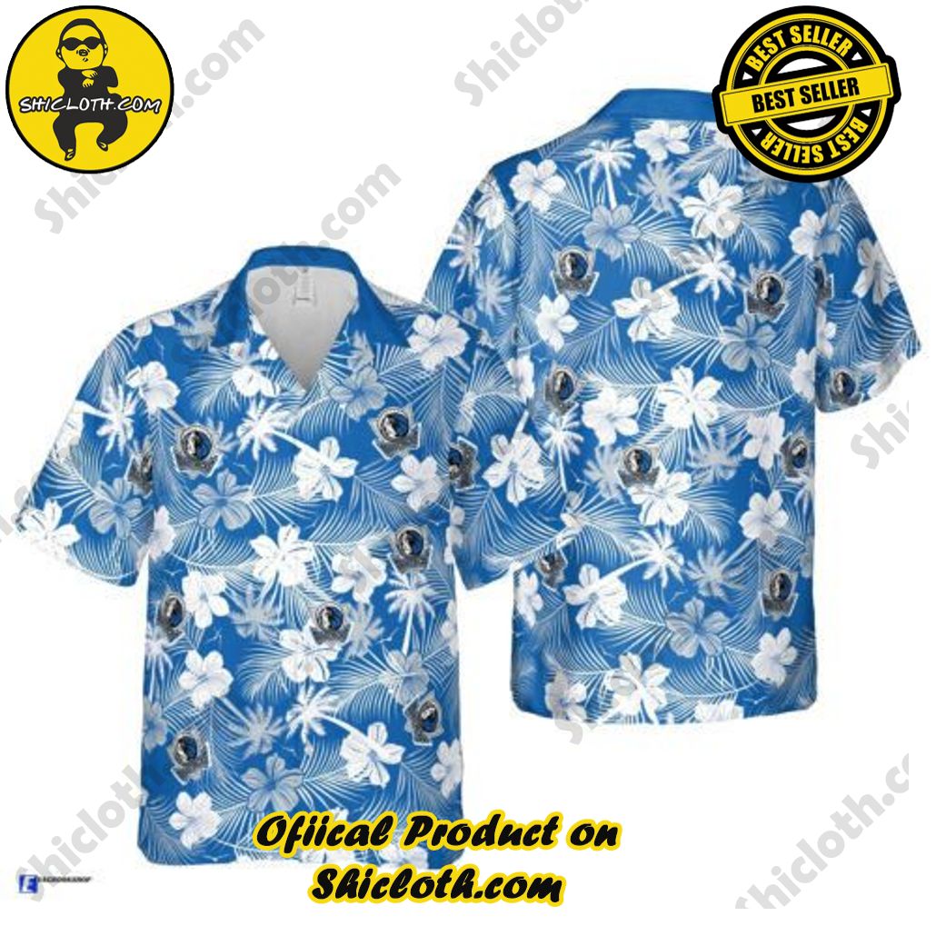 NBA Dallas Mavericks White Blue Hibiscus Flowers Trendy Hawaiian Shirt Aloha Shirt