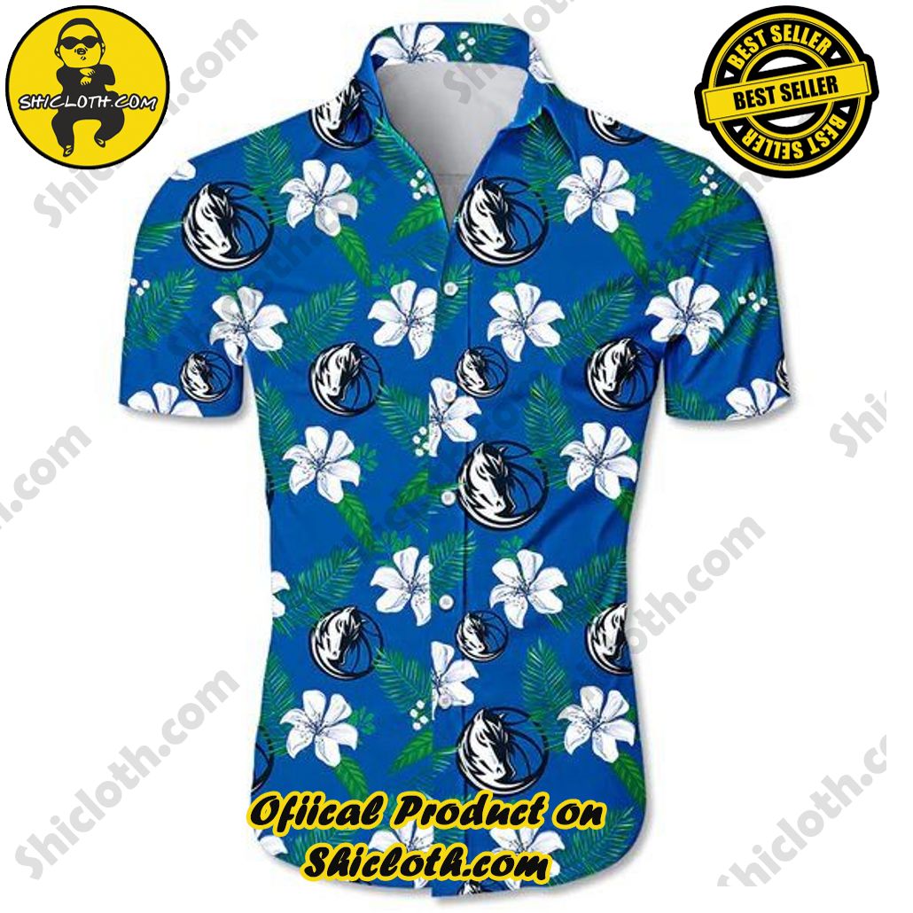 NBA Dallas Mavericks White Blue Hibiscus Flowers Trendy Hawaiian Shirt V2 Aloha Shirt