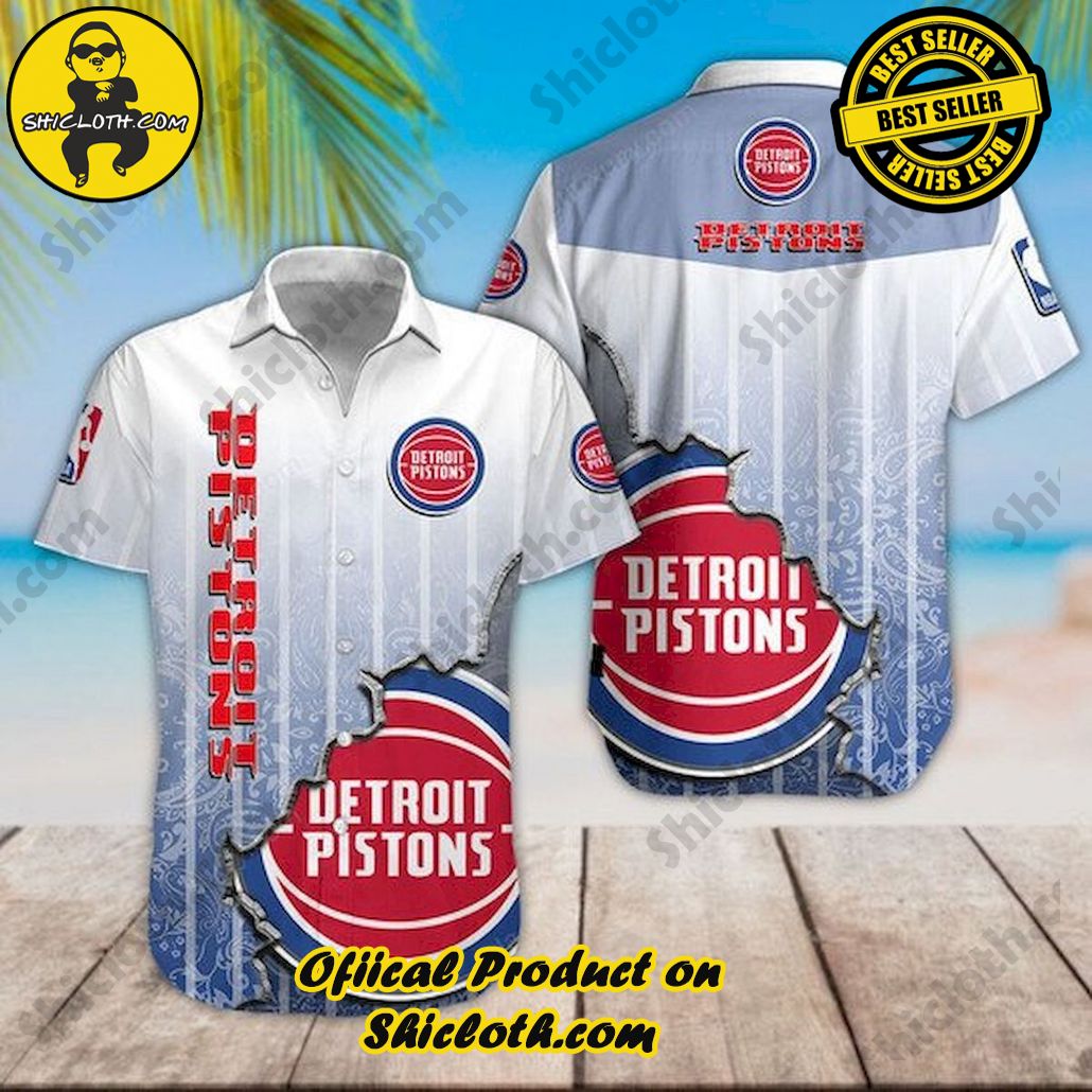 NBA Detroit Pistons Blue Gradient Scratch Hawaiian Shirt