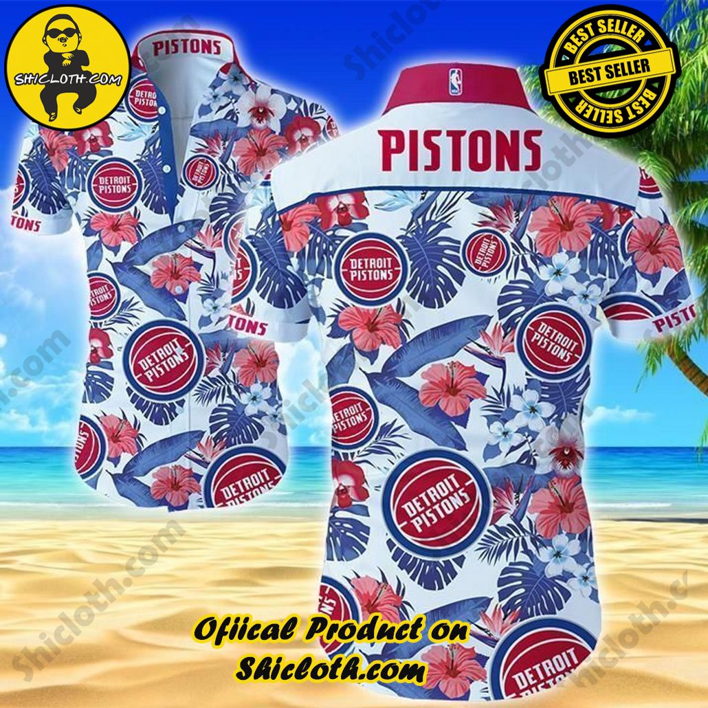 NBA Detroit Pistons Hibiscus Tropical Flowers Trendy Hawaiian Shirt Aloha Shirt