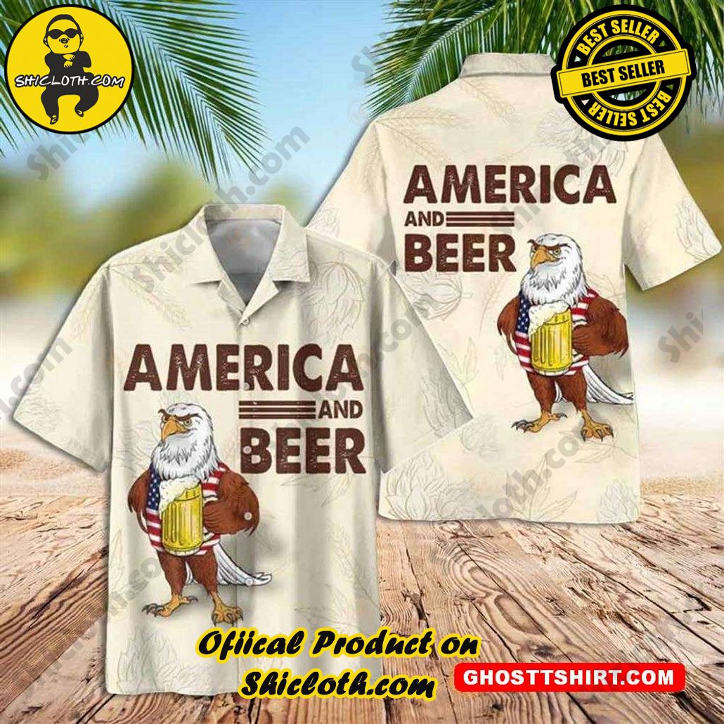 American Eagle Hawaiian Shirt Funny America And Beer