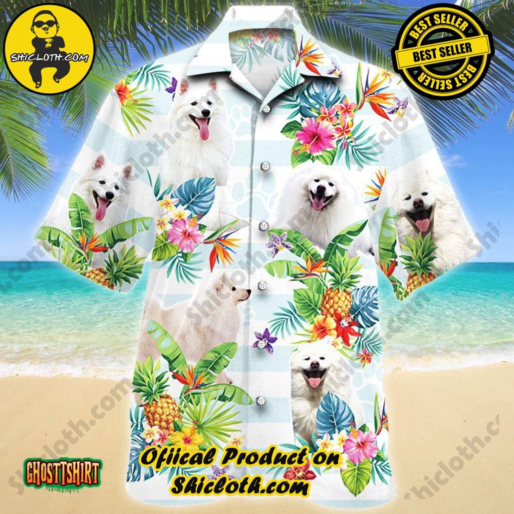 American Eskimo Dog Tropical Flower Aloha Hawaiian Shirt