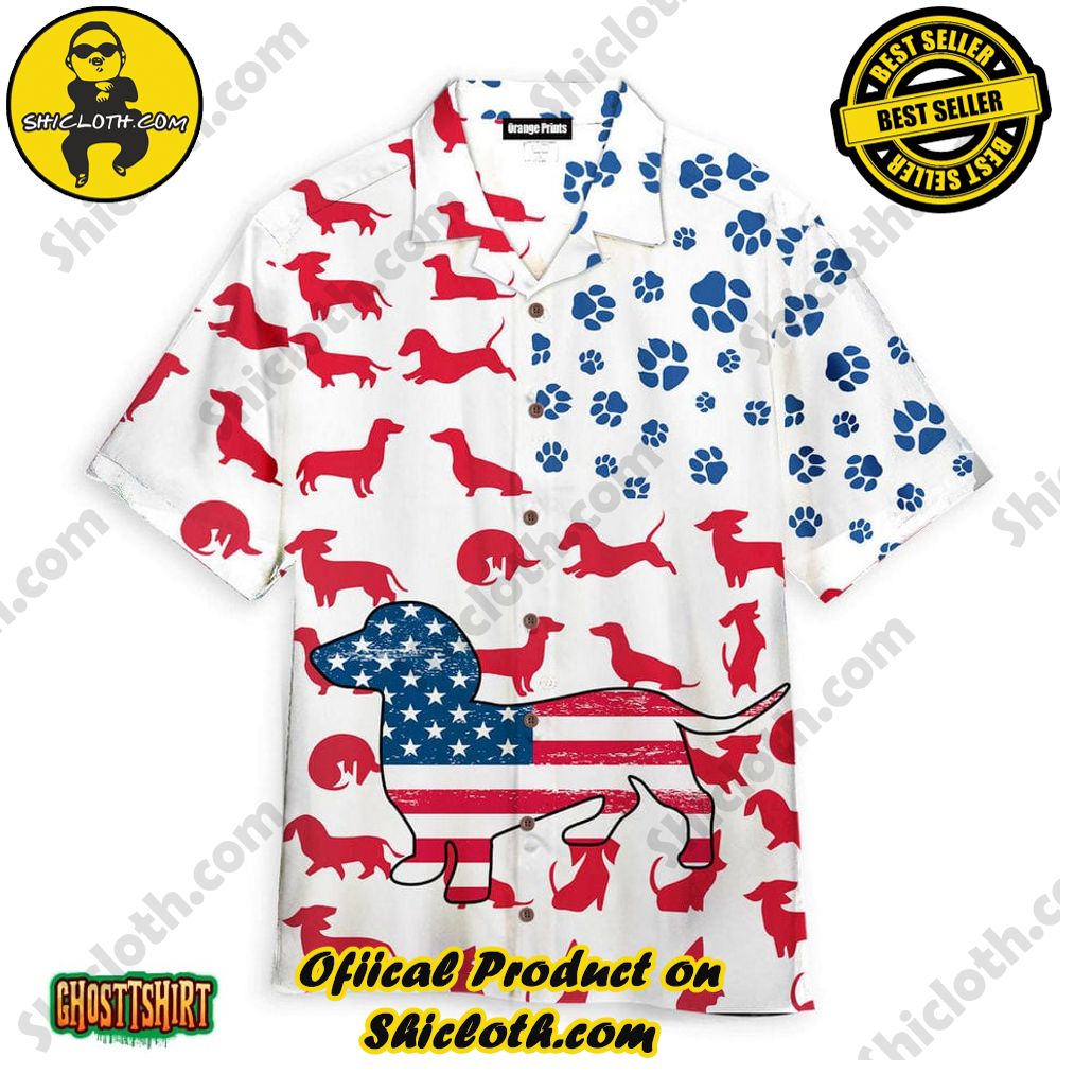 American Flag Dachshund Aloha Hawaiian Shirt