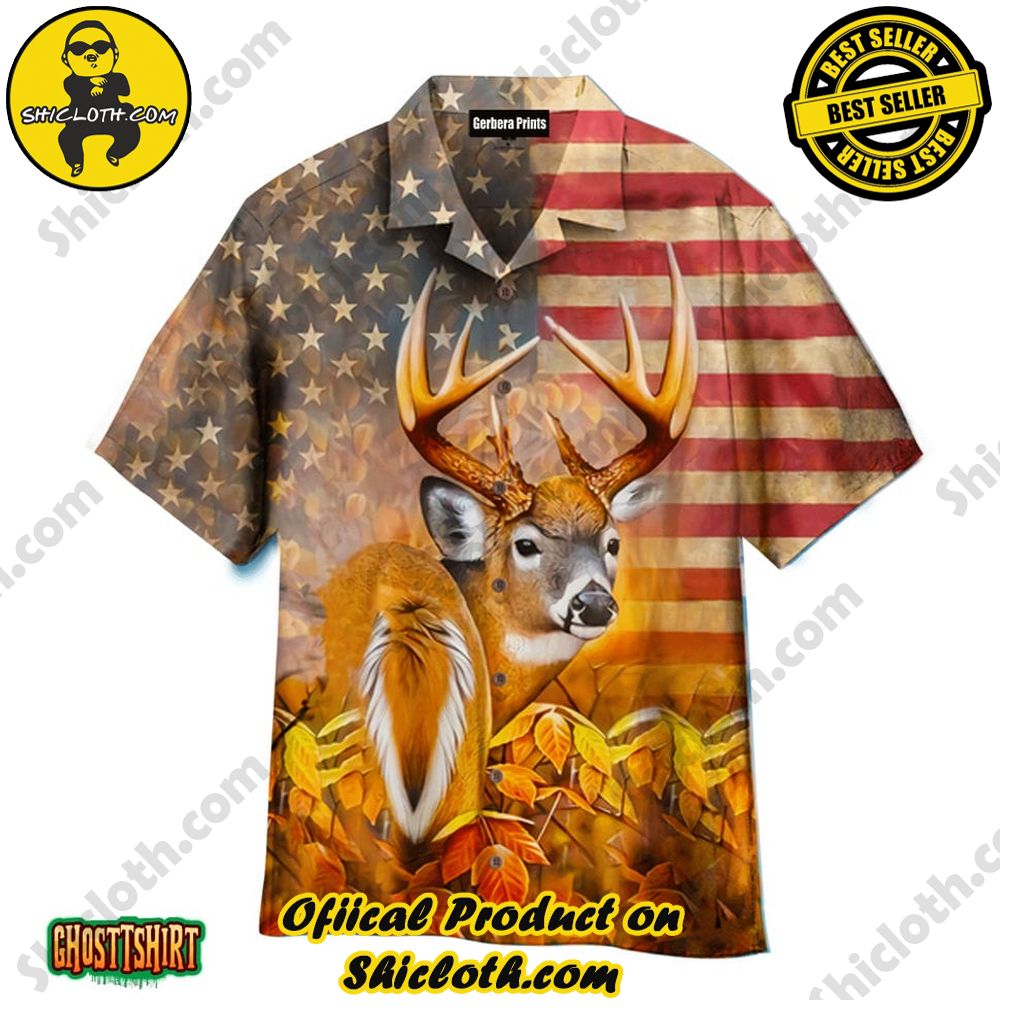 American Flag Deer Hunting Aloha Hawaiian Shirt