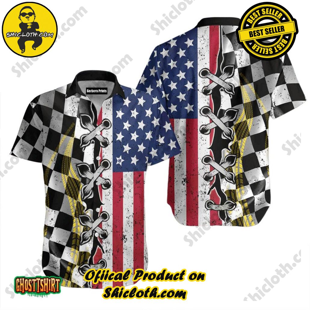 American Flag Dirt White Aloha Hawaiian Shirt