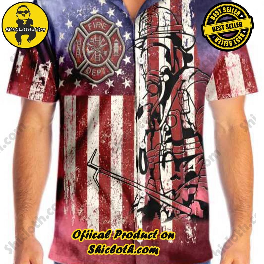American Flag Fire Dept Firefighter Hawaiian Shirt