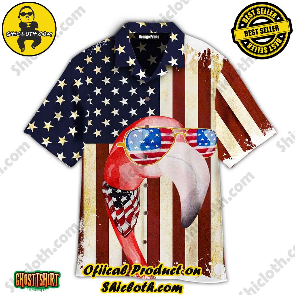 American Flag Flamingo Aloha Hawaiian Shirt