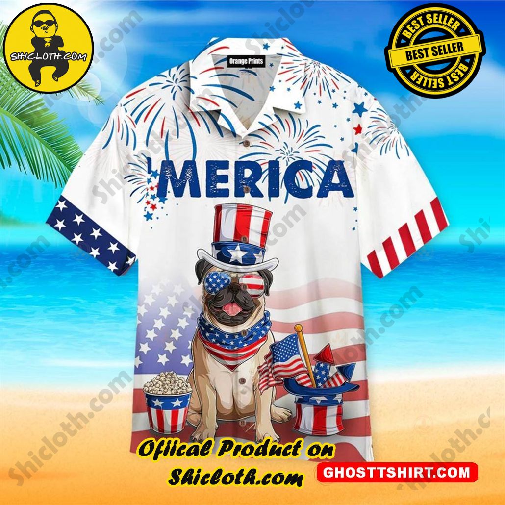 American Flag Hawaiian Shirt Bulldog American Flag 4th Of July Firework Best Hawaiian Shirts