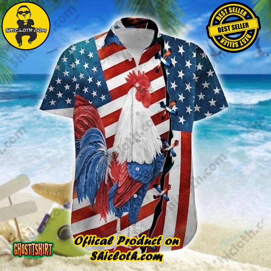 American Flag Rooster Aloha Hawaiian Shirt