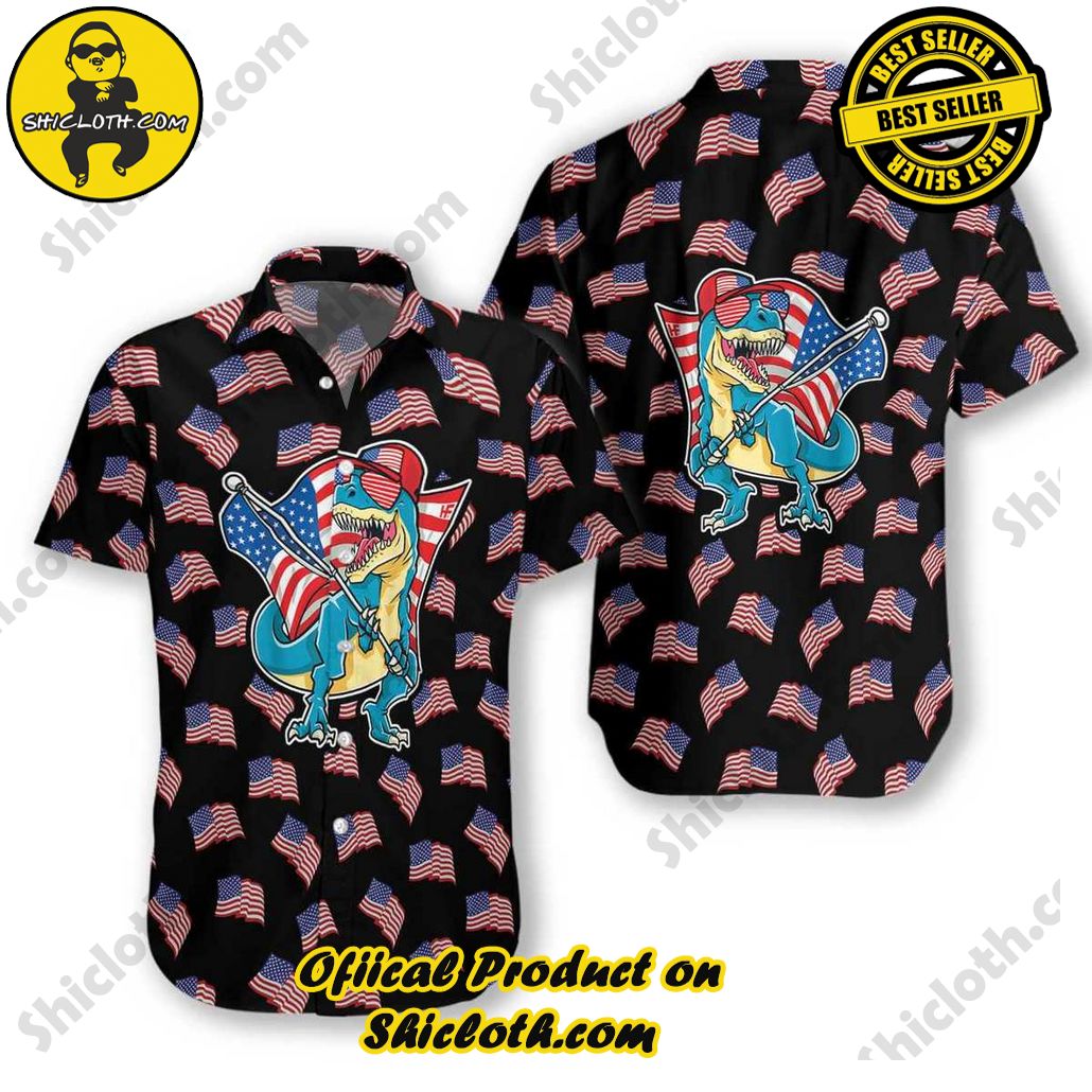 American Flag T-Rex Hawaiian Shirt