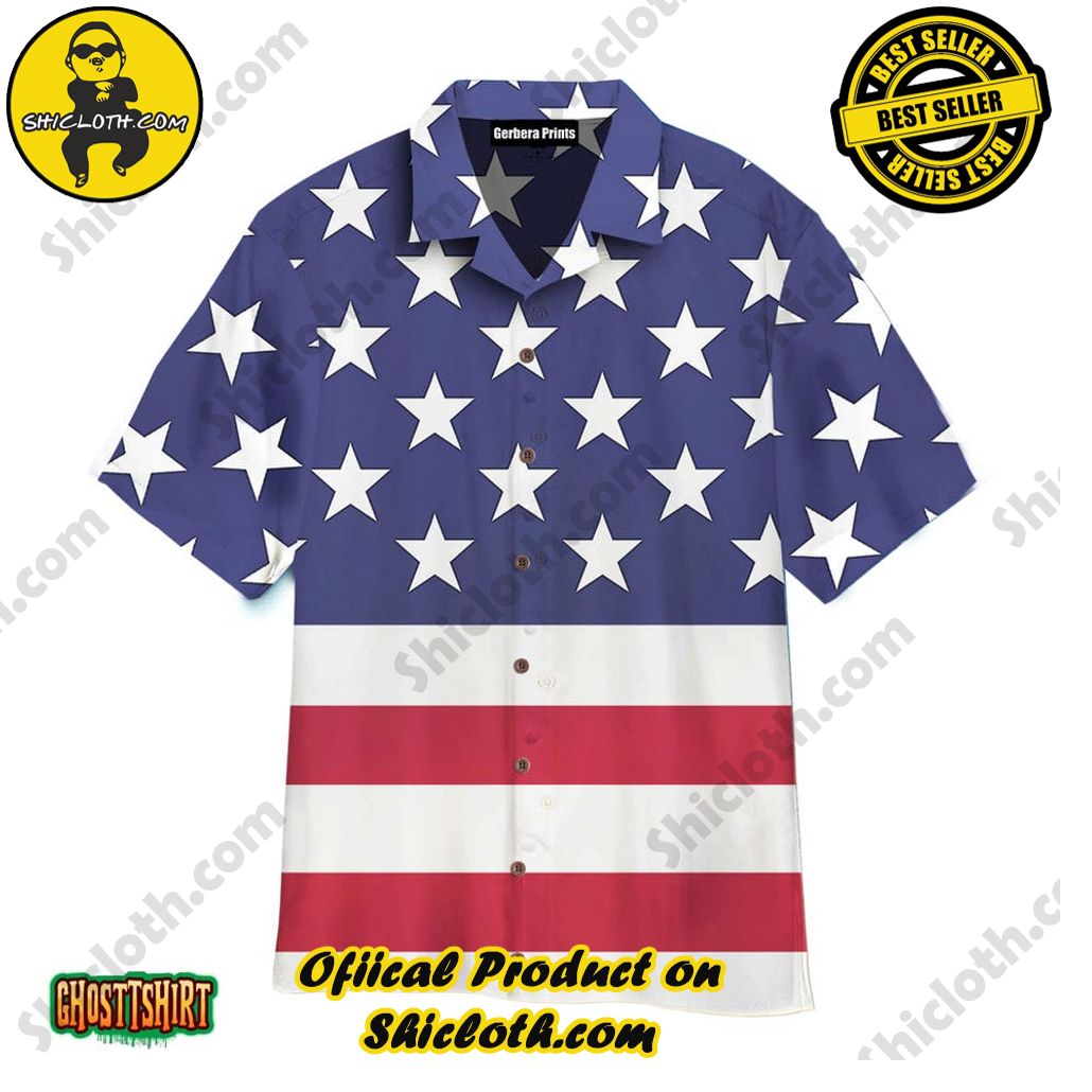 American Flag White And Purple Aloha Hawaiian Shirt