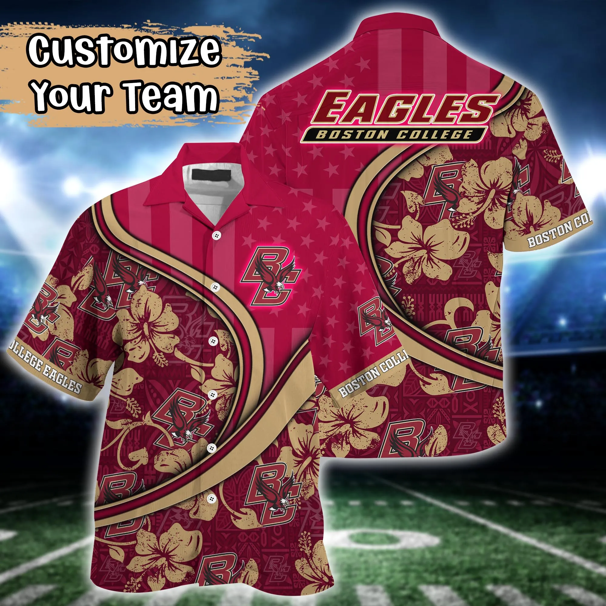 Boston College Eagles NCAA Us Flag Hawaiian Shirt Custom Summer Aloha Shirt